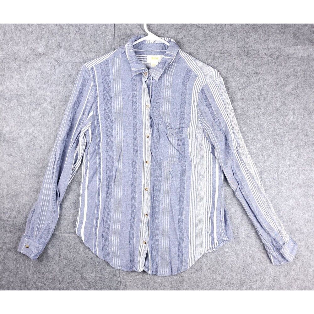 Maeve Anthropologie Shirt Women's Medium Striped‎ Button Up Viscose Pocket - Picture 2 of 7
